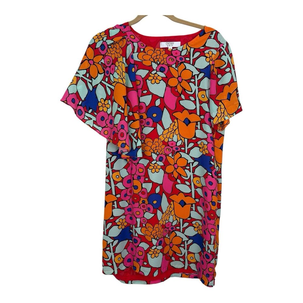 Crosby Mollie Shift Dress Burch Jeni Sz Medium Flutter Short Sleeves Multicolor